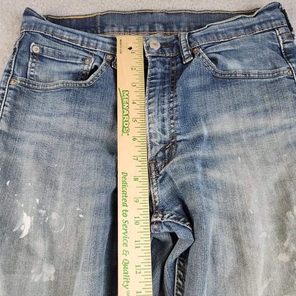Levis 505 Jeans Mens 31x32 Blue Denim Zip Fly Straight Classic Ripped Work Pant - Picture 4 of 7